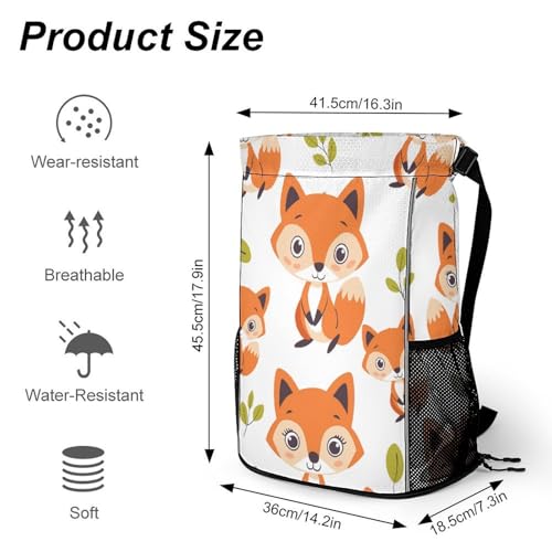 Drawstring Gym Backpack with Shoe Compartment And Wet Pocket, 28L Lightweight Waterproof Cartoon Fox Pattern Sports Backpack for Workout Swim Beach Travel String Bag for Men Women2