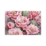 Juego de 6 manteles individuales con diseño de flores de cactus, lavables, antideslizantes, resistentes al calor, para cocina, comedor, fiesta al aire libre