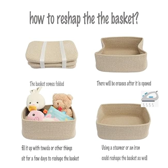 Small Woven Storage Baskets 12¡°X8¡±X5¡° Decorative Rope Bins for Organizing Shelves, Closets, and Toys, Empty Gift Baskets, Cute Organizer Basket for Home and Office (oatmeal, regular)