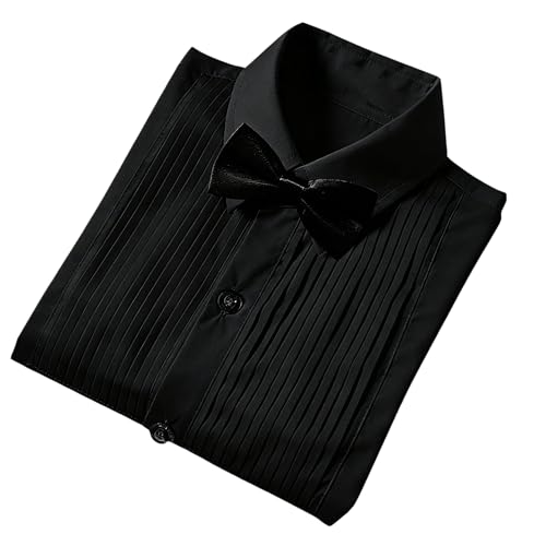Image of Boys' Formal Tuxedo Shirt Long Sleeve Black Dress Shirts with Bow Tie