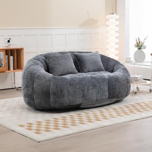 KOMHTOM Pouf Canapé Chaise, Fauteuil Poire, Canapé 2 Places pour Les Paresseux, avec 2 Coussins, sans Installation, Idéal pour Chambre, Salon ou Coin Cosy...