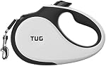 TUG 360° Enceinte de chien rétractable sans angle pour Jusqu'à 25 kg Chiens 5 m Ruban en nylon fort/Ribbon, frein à main unique, pause, verrouillage (moyenne, blanche)