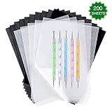 200 Sheets Carbon Paper Black Graphite Paper Transfer Tracing Paper and 5 Pieces Ball Embossing Styluses for Wood, Paper, Canvas and Other Art Craft Surfaces (Black&White)