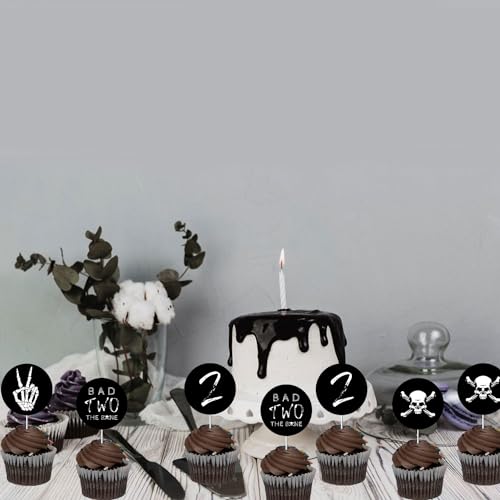 Décorations de gâteau rock 2 ans et cupcakes baby shower noir 24 pcs