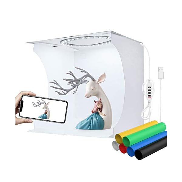 Fotostudio Lichtzelt 24x23x22cm Tragbare Faltbare Fotografie Schießzelt Fotobox Kit mit 3200k-6500k Dimmbare 64 LED…