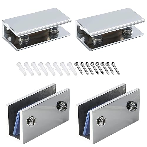 Abrazaderas de Vidrio 4 Piezas Soporte Cristal Acero Inoxidable 304 Pulido Soporte Estante Cristal Ajustable para Espesor 8-12MM, Soporte de Abrazadera de Vidrio para Ducha o Escalera
