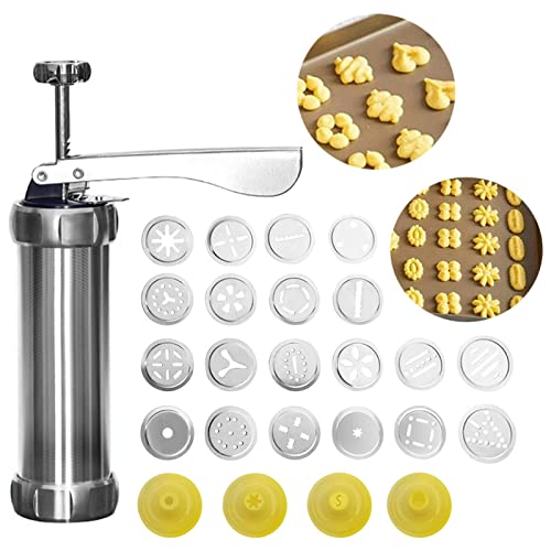 Kisbeibi Juego de 25 prensas de Galletas, Juego de Prensa de Galletas de aleación de Aluminio con 20 Discos y 4 boquillas, para Hacer Galletas para el hogar, Bricolaje, Hacer Galletas y decoración