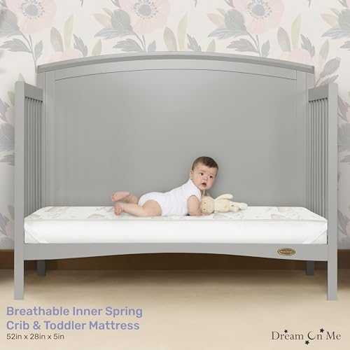 Dream On Me Twilight 5” 2-in-1 Breathable Spring Coil Crib & Toddler Mattress – Firm Infant Side & Plush Toddler Side, Reversible Design, Waterproof Vinyl Cover, GREENGUARD Gold & JPMA Certified