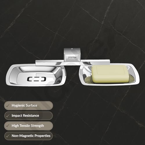 Image of Plantex 304 Grade Stainless Steel Double Soap Dish for Bathroom /Soap Case /Soap Stand /Soap Holder /Bathroom Accessories - Pack of 1 (Tesla, Chrome)