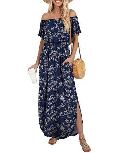 Image of LILBETTER Womens Off The Shoulder Ruffle Party Dresses Side Split Beach Maxi Dress