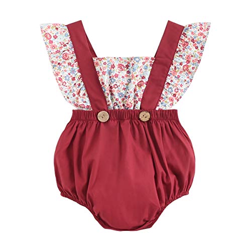 Sanlutoz Flor Bebé Niña Monos Verano Infantes Ropa Linda Algodón Niño pequeño Moda (0 6 meses, BRS2044 RD)