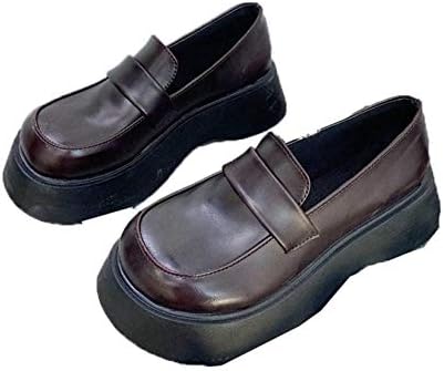 Litads Mary Janes Schuhe für Damen im britischen Stil, PU-Leder, zum Hineinschlüpfen, Vintage, runde Kappe, schwarze Plateau-Creepers-Schuhe (Color : Red Wine, Size : 3.5 UK)