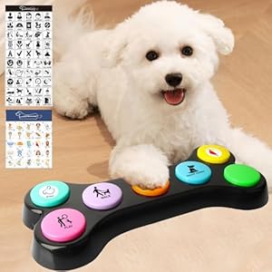 Set of 7 Colour Dog Buttons for Communication, Buzzer with Sound Recording Function, Dog Talking Buttons with 75 Stickers, Dog Training Behavior Aids, Intelligence Toy for Dogs