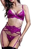 Women's Erotic Costume Fun Lingerie Ladies Sexy Lace Lingerie Set Push-up Bra and Corset with Garter...