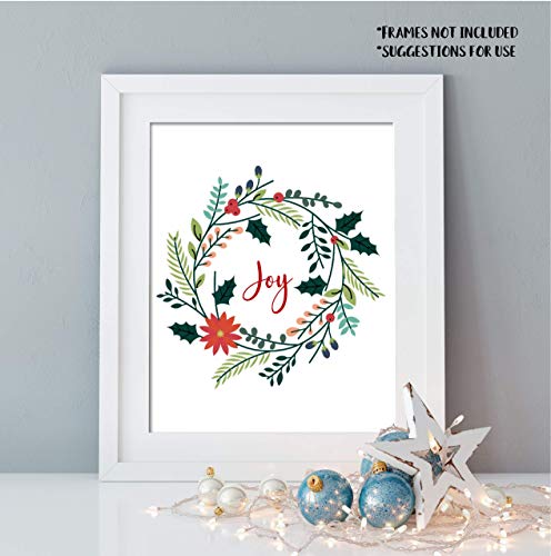 Joy Christmas Wreath Art Print - Holiday Wall Decor - 8X10 – Unframed #TOP1