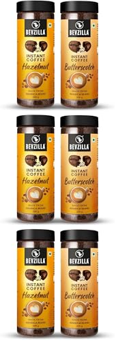 Image of Bevzilla 200g Hazelnut & 200g Butterscotch Flavoured Instant Coffee Powder | Perfact For Espresso, Latte, Cappuccino | Hot & Cold Brews (Pack of 3)