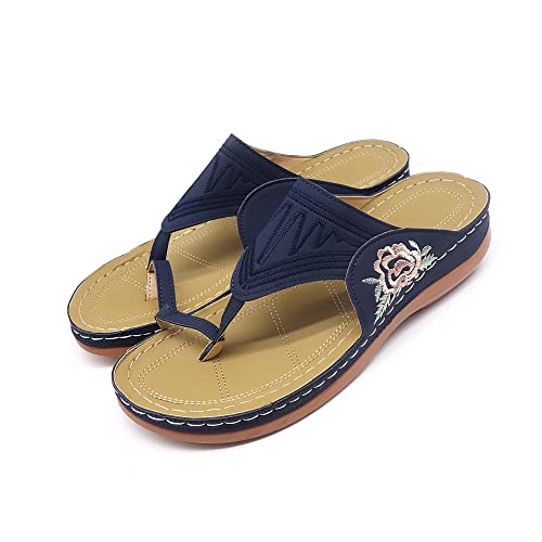 Sandales compensées à bride arrière pour femme - Style bohème - Pour l'été, la plage, les vacances, la marche, 3 bleus., 38 EU Cover