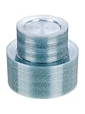 WDF 200PCS Blue Plastic Plates - Blue Glitter Plastic Plates - Heavy Duty Disposable Plates - Include 100 Dinner Plates 10