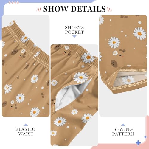 Little Daisy Capybara Pattern Pajama Pants Lounge Sleep Pants Elastic Waist Long Pajama Bottoms with Pockets for 6-14 Years4