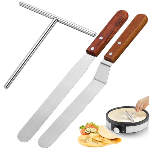 TUZHE Crepes Verteiler Set Crepes Wender Edelstahl mit 2 Spatel Crepes Zubehör (3 Stück)