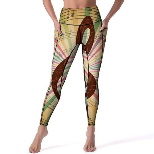 Legging musique rétro femmes pantalon de sport yoga taille haute gym fitness jogging