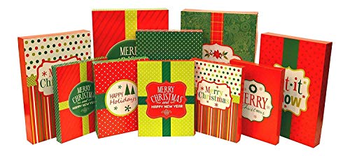 Christmas Holiday Multi Color Festive Gift Wrapping Shirt, Robe, Lingerie Boxes Set, Red, Green, Beige, 10 Count