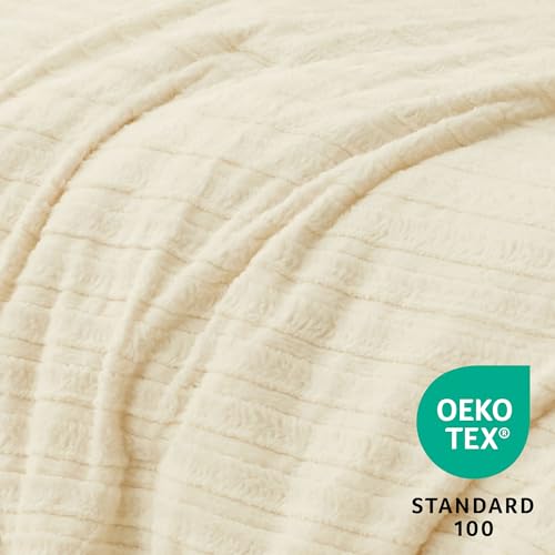 Image of BEDELITE Fleece Twin Comforter Set -Super Soft & Warm Fluffy Cream White Faux Fur Bedding, Luxury Fuzzy Heavy Bed Set for Winter with 1 Pillow case