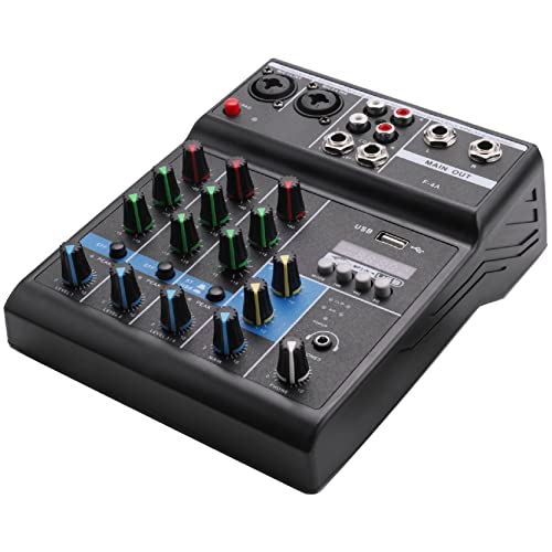 Grnlucja Portable Audio Mixer Professional 4 Channel Bluetooth Mixer DJ Console with Reverb Effect for Karaoke USB Live Stage KTV