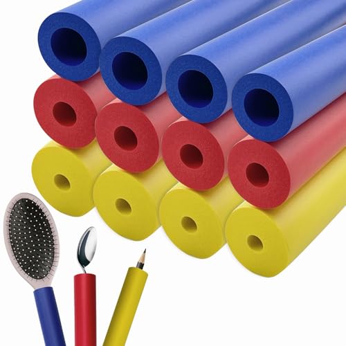 12パック フォームグリップチューブ 調理器具ツールペン用 - 3サイズ、快適グリップ 高齢者、身体障害者、関節炎、マルチカラー