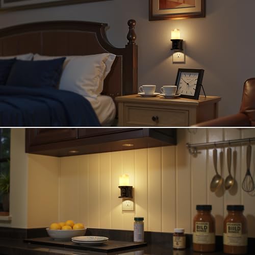 Image of Briignite Flameless Candle Night Light, Warm Night Lights Plug into Wall | Candle Nightlight, Light Sensor, 0-100LM Dimmable LED Night Light Plug in 2 pack, 3000K Warm Nightlight for Hallway Bathroom