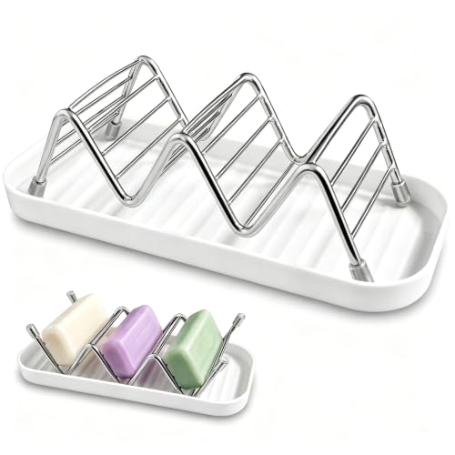 Soap Dish Holder Stainless Steel Self Draining with Tray Shampoo Bar Holder for Shower Rustproof Bathroom Soap Dish Organizer for Shampoo Bars Conditioner Bars Kitchen Sink Countertop