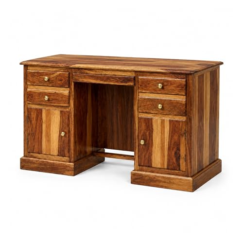 Image of SONA ART & CRAFTS Carmel Solid Sheesham Wood Study Table for Students Big Size with 4 Drawers & 2 Doors Wooden Study Desk Table Office Table for Work from Home Office Desk (Natural Teak Finish)