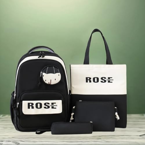 4Pcs Simple Style Backpack for Women, Book Bag with Shoulder Bag, Tote Bag and Stationery Box, Large Capacity Rucksack with Small Wallet, Personalized Stylish Daypack Bag for Travel, Commuting4