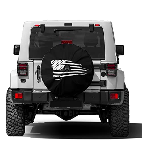 Image of Waving American Flag Military Spare Tire Cover with Backup Camera Hole Wheel Tire Cover Fit Trailer, RV, SUV and Many Vehicle 16inch