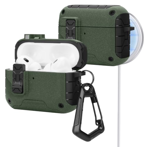 Image of HITZEE for AirPods Pro 2 /1 Case, Compatible with AirPods Pro 2(2022) /Pro 1(2019) Case, Magnetic Automatic Lock with Phone Stand, Compatible with MagSafe Cover, Green