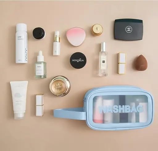 Image of Gritty Wash Bag Pouch for Travel Kit Toiletry Bag Cosmetic Bag Make Up Box for Brushes,Accessories with Handle,Large Capacity Translucent Waterproof Travel Small Size 25X16X10 (Sky Blue)