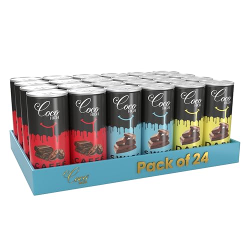 CocoHigh Combo Pack Of Swiss Chocolate, Caffe Mocha & Dark Chocolate Drink 200ml (Pack of 24) I Luxury & Creamy Milkshake Made with Real CocoaI No Added Preservatives Ready to Drink