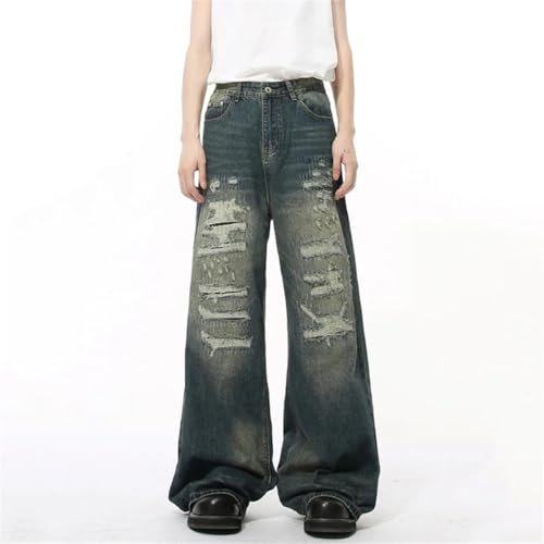 Men's High Street Denim Pants Hole Worn-Out Streetwear Trousers Straight Wide Leg Jeans3