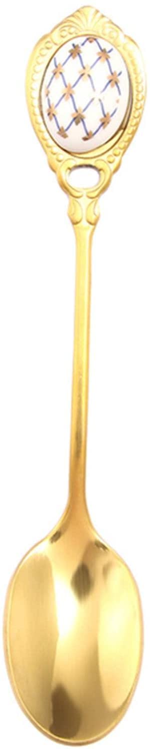 Löffel Restaurants Edelstahl Löffel Inlay Keramik Griff Kaffee Scoop Vintage Gold Farbe Dessert Kuchenschaufel Esslöffel Hause(D)