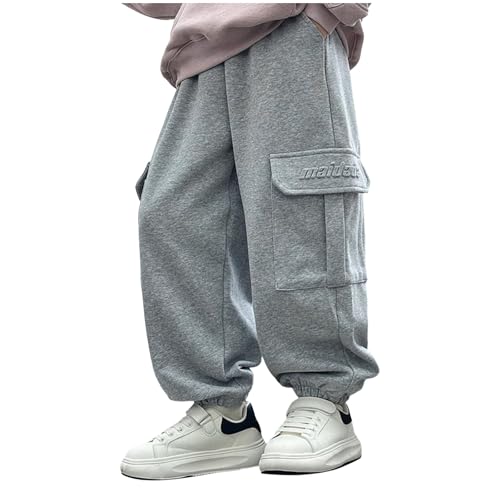 Pantalón Jogging Garcon Sport Sweatpants Cintura elástica Pantalones Jogging Baggy Garcon Large Niño Cintura elástica Fitness Gym Pant, Grey-2., 13-14 años