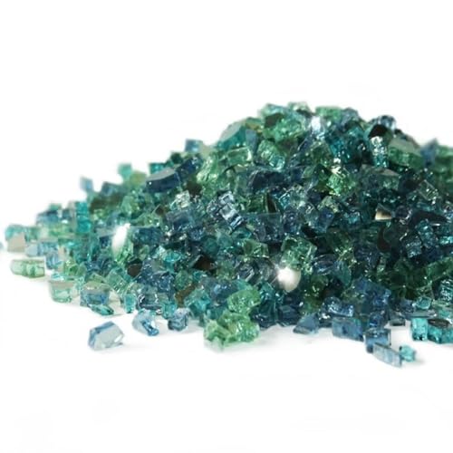 Golden Flame 1/4-Inch Fire Glass | Natural Gas or Propane | Fire Pit, Table, and Fireplace | Indoor or Outdoor | Brilliant Jewel-Like Color | Caribbean Blue Reflective (10lbs)