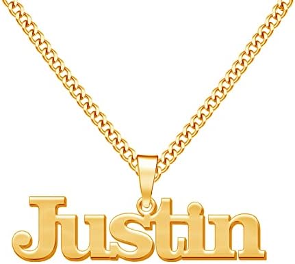 Corissy Custom Name Necklace for Men Personalized 18K Gold Plated Necklace with Curb/Figaro Chain Customized Jewelry Gifts for Boyfriend