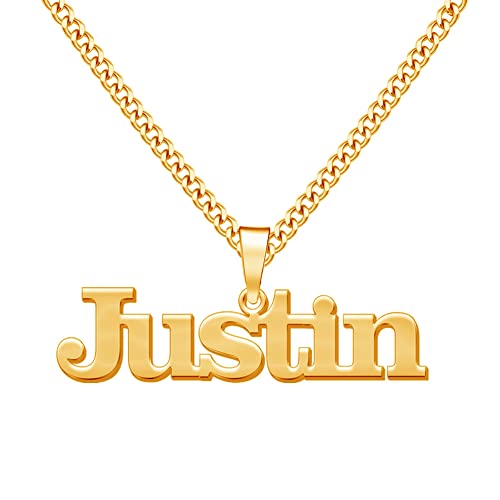 Custom Name Necklace for Men Personalized 18K Gold Plated Necklace with Curb/Figaro Chain Customized Jewelry Gifts for Him