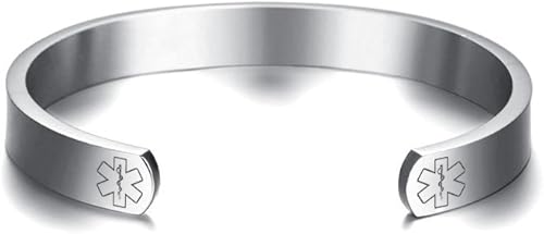 Miniatura 5 de Grabado-Vnox - Pulsera de acero inoxidable con alerta médica para hombres y mujeres, 8.0in