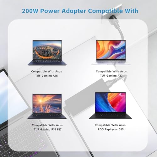 Image of 200W Laptop Charger Compatible with AsusTUF Gaming A15 FA506IH FA5061U A14 FA401WV FA401UV FA401UU,ROG Zephyrus G15 GA503 GA503RMG14 GA4011U GA401IV GA4011I GA401IH ADP-200JB D AC Adapter