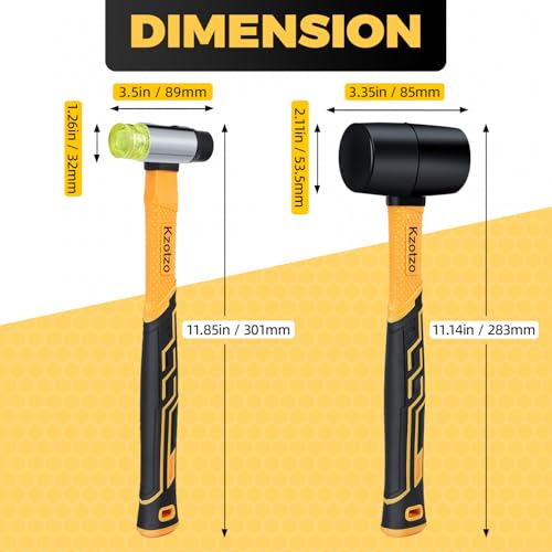 Image of 2-Pack Rubber Mallet Hammer Set, 16oz & 35mm Tool for Flooring, Tent Stakes, Woodworking, Camping, Crafts, Jewelry Wood,Fiberglass Shockproof Cushioned Grip, (16OZ 35MM Rubber Hamme)