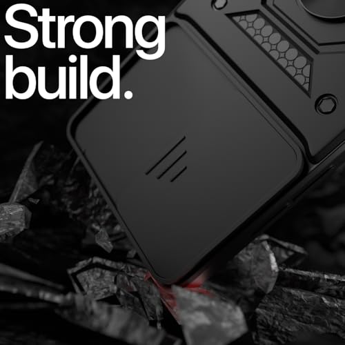 Image of Pikkme Back Cover for Oppo A6X 5G | 360 Protection Case | Sliding Camera Shield Cover & Ring Holder Stand D10 Tough Armor Bumper Case (Black)