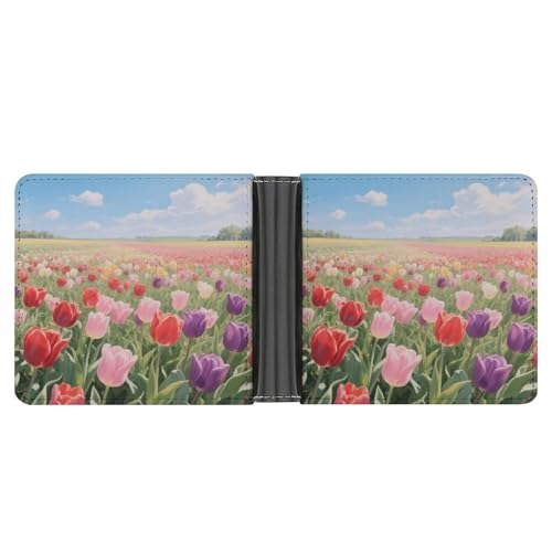 Slim Wallet Tulip Fields Compact Bifold Wallet with Credit Card Holder Leather Coin Slot ID Window Unisex