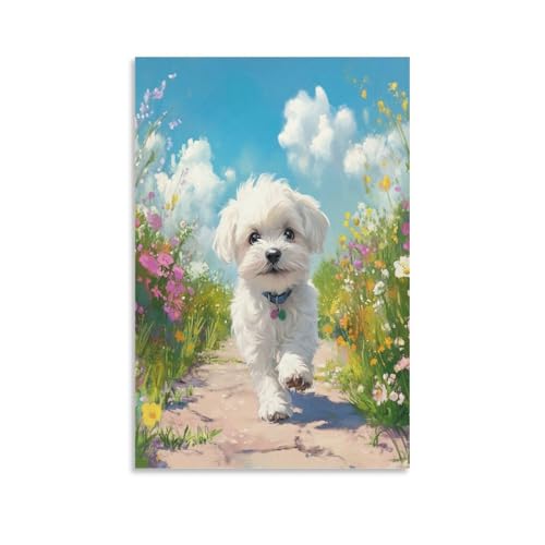 Toile chien maltais moderne pour deco de salle de bain lumineuse