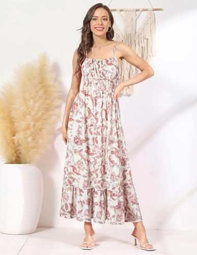 Image of GRACE KARIN Summer Dresses for Women 2026 Vacation,Smocked Floral Maxi Dress,Boho Beach Sundress with Pocket Fashion Clothing